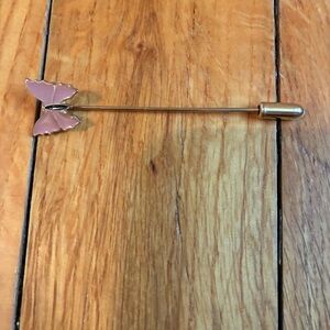 Gold Stick Pin with Pink Butterfly Accent